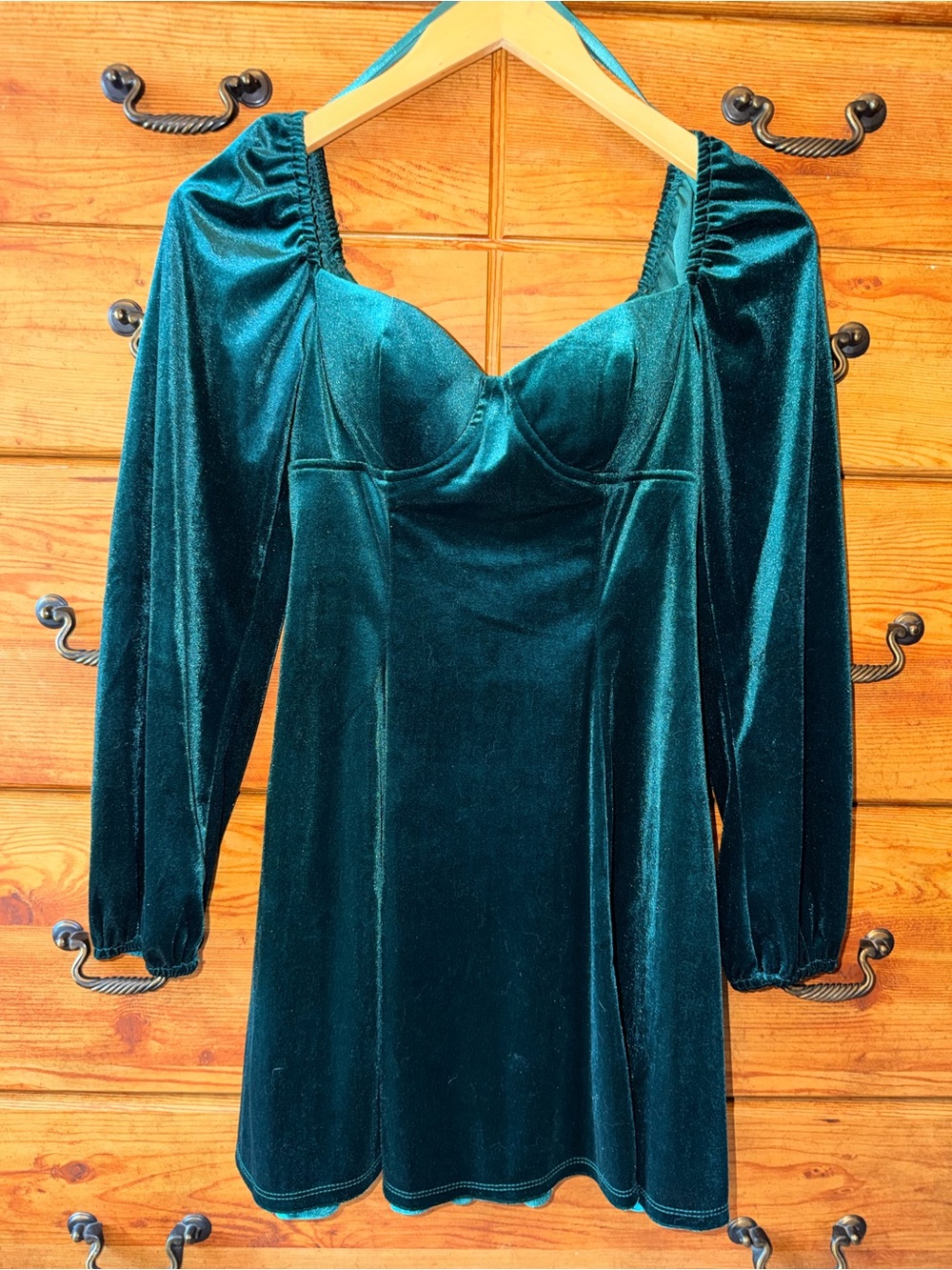 Emerald Green Velvet Mini Dress